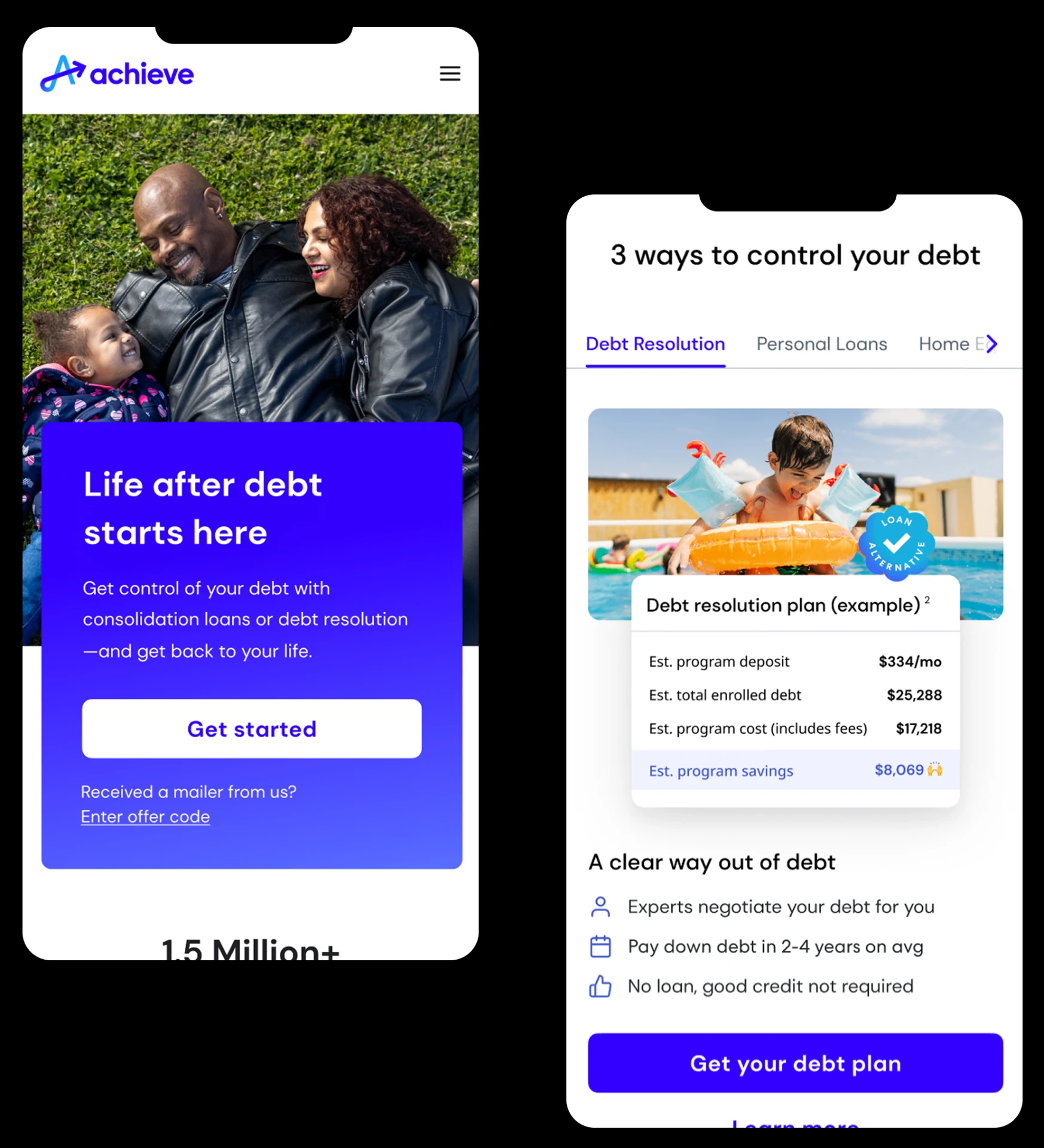The previous Achieve homepage on mobile