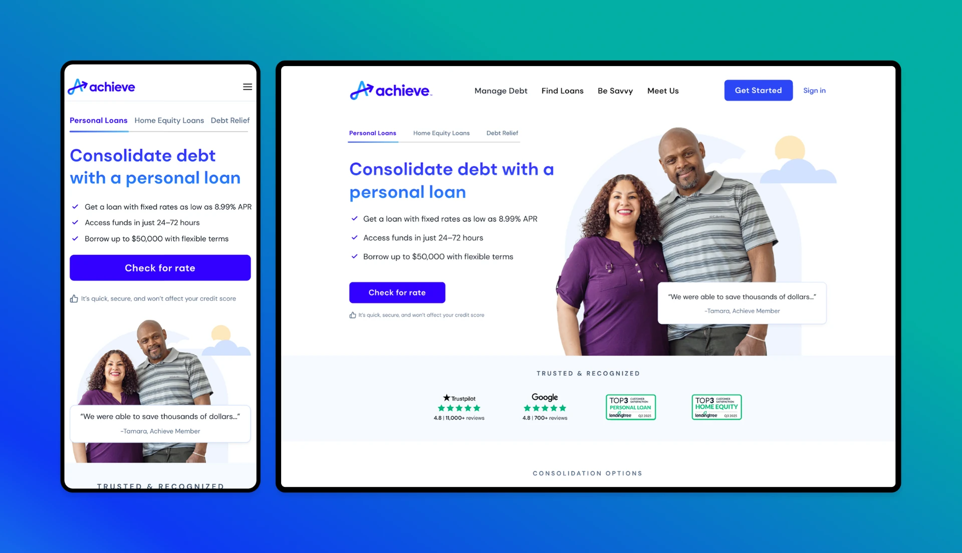 Achieve's redesigned homepage on desktop and mobile