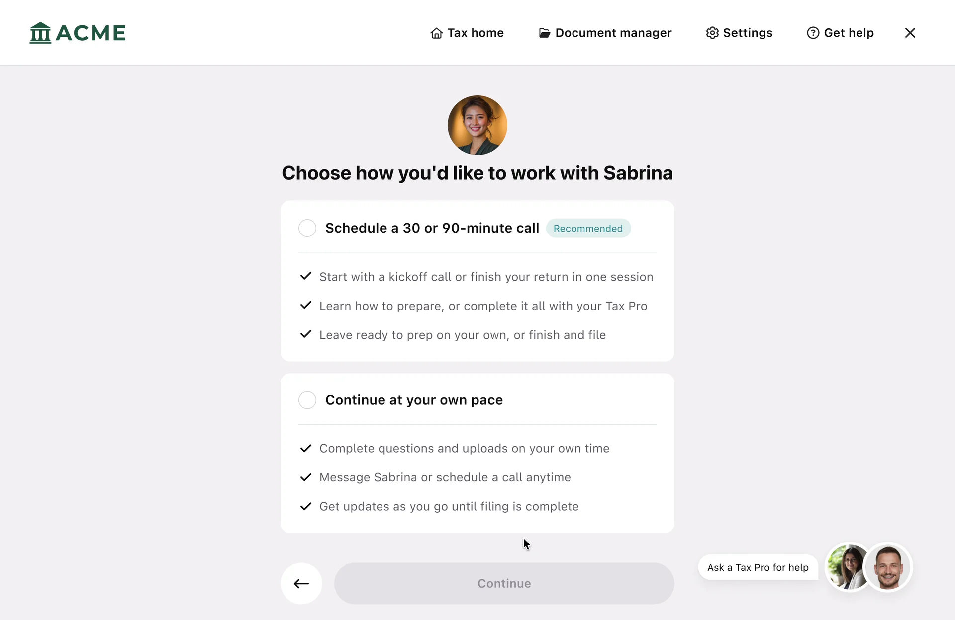 Choose how you'd like to work with Sabrina: schedule a call or continue at your own pace