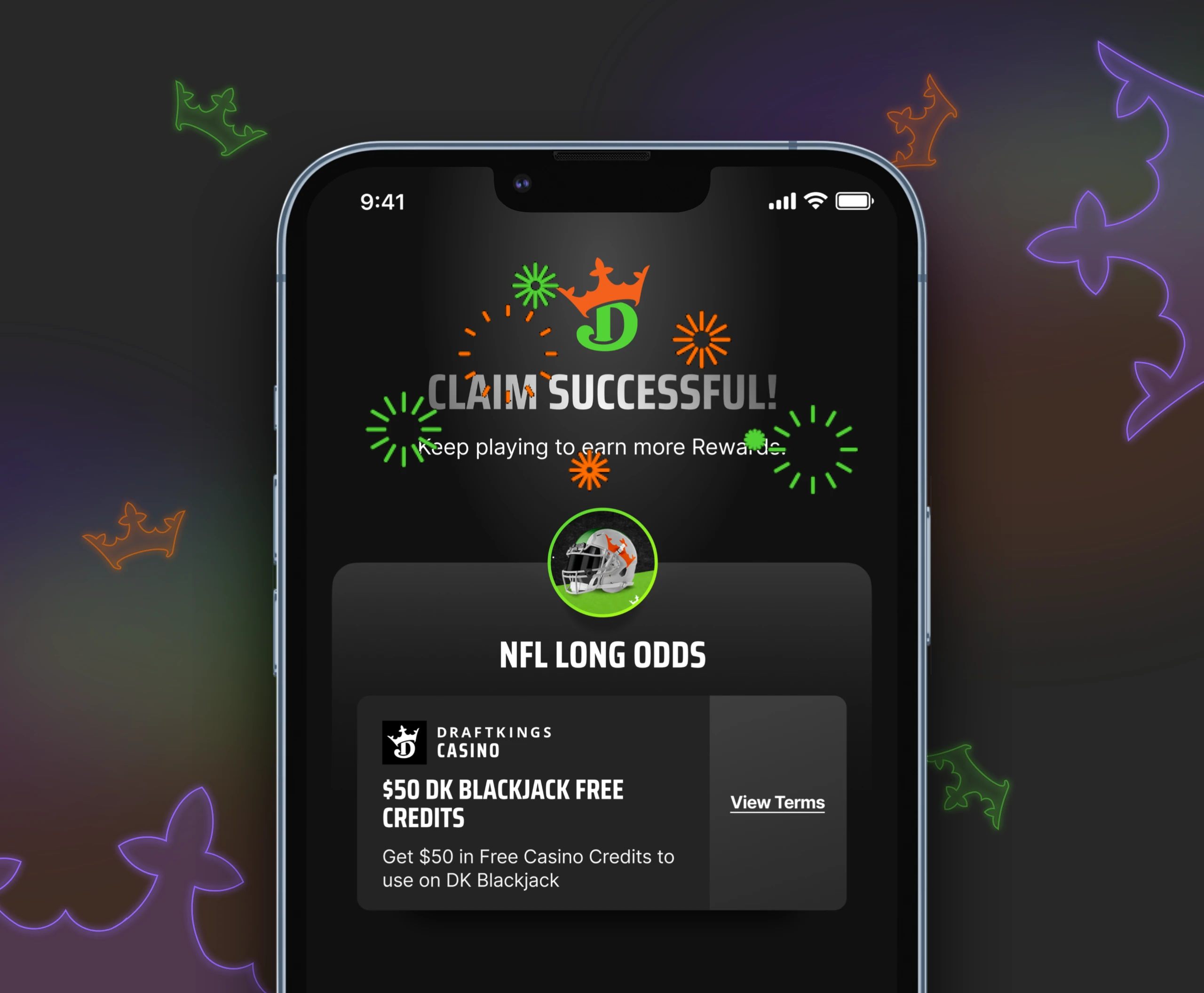 A DraftKings reward claimed successfully on a phone