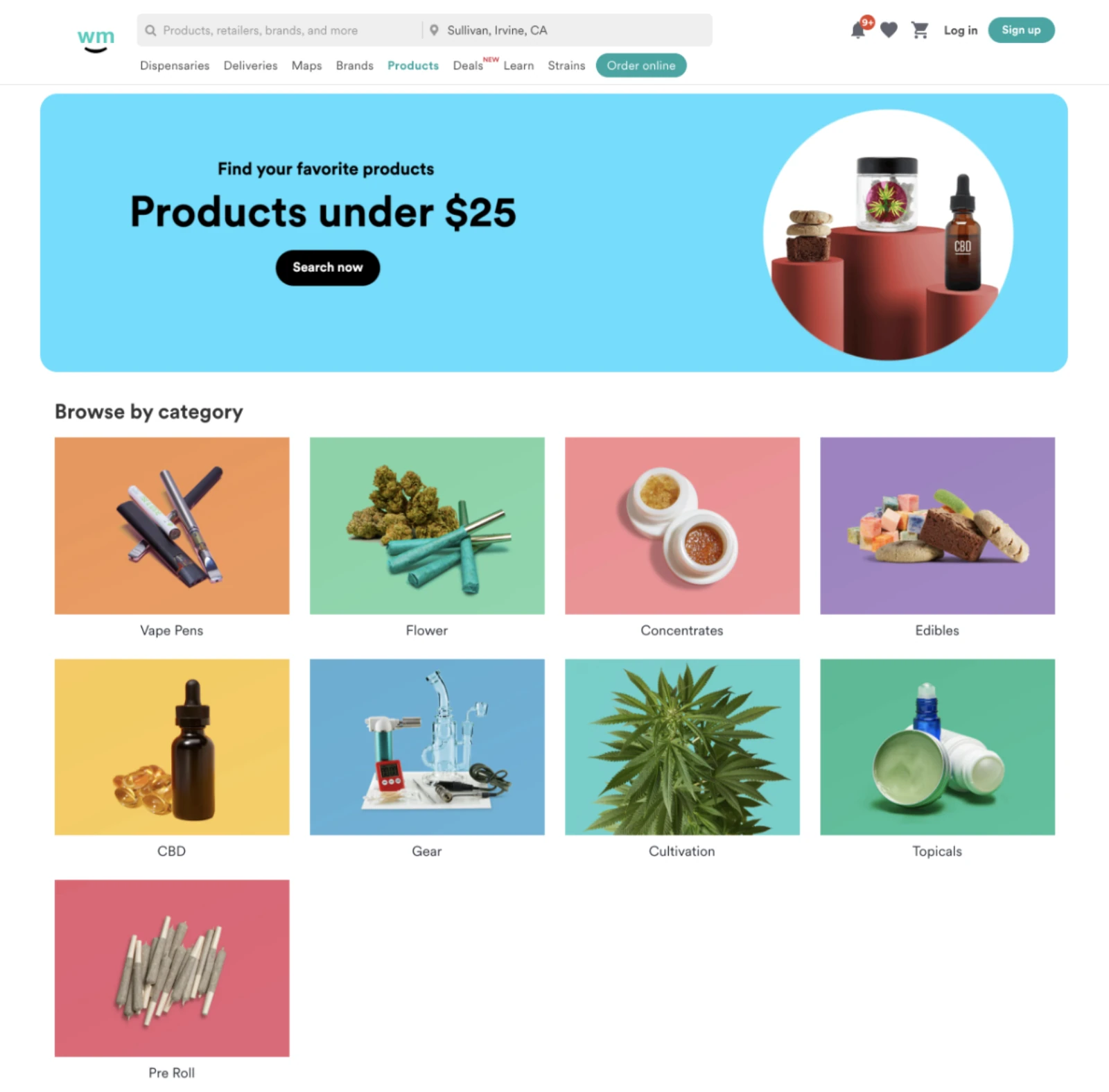 Early discovery page exploration with product categories