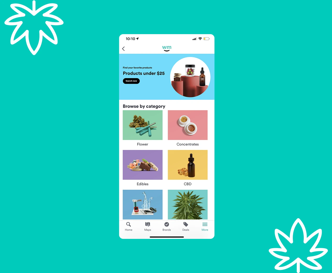 The new Weedmaps discovery page on a phone